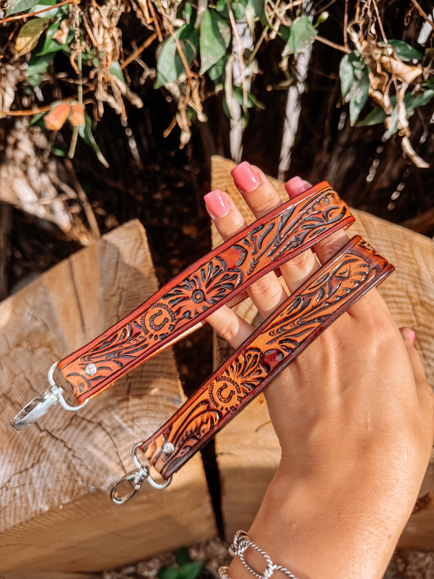 Tooled Scroll Leather Key Wristlet - Custom