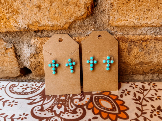 Faith Turquoise Cross Stud Earrings