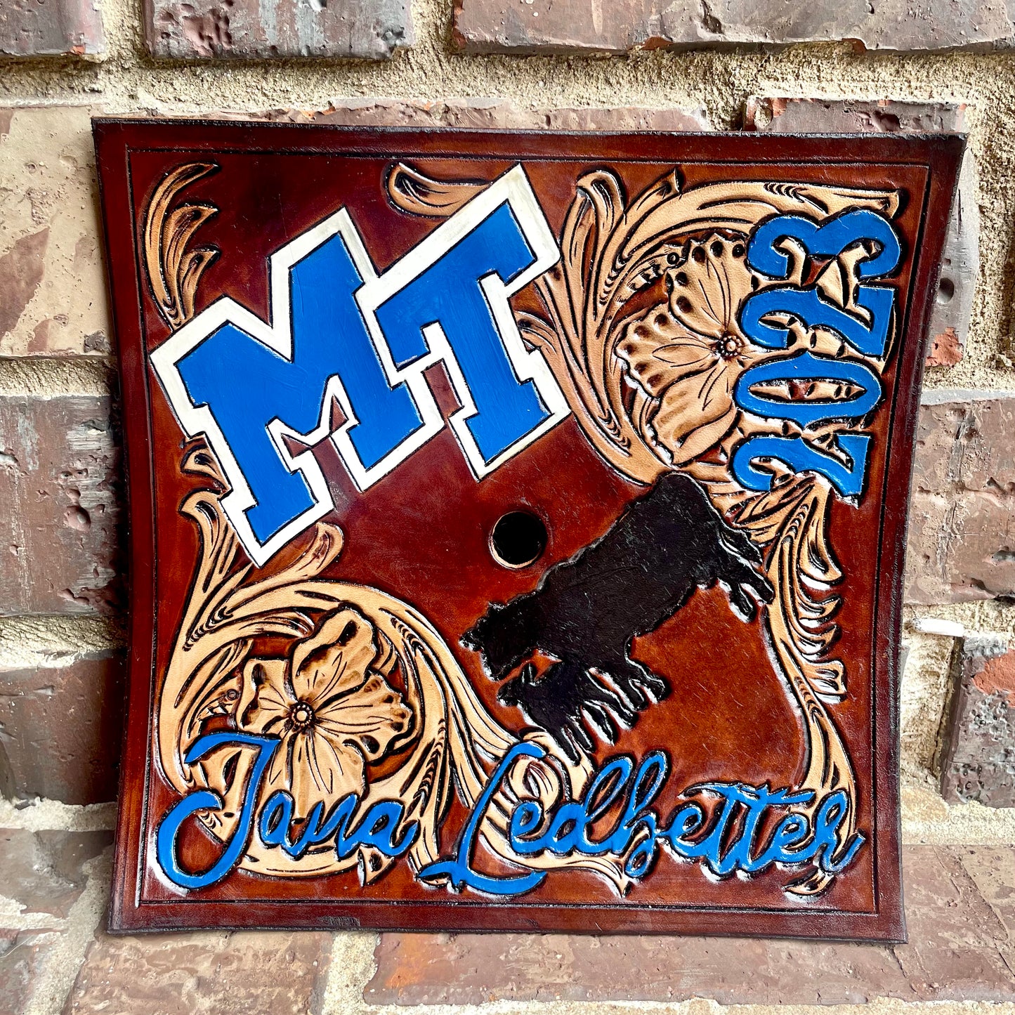 Custom Tooled Leather Graduation Cap Topper