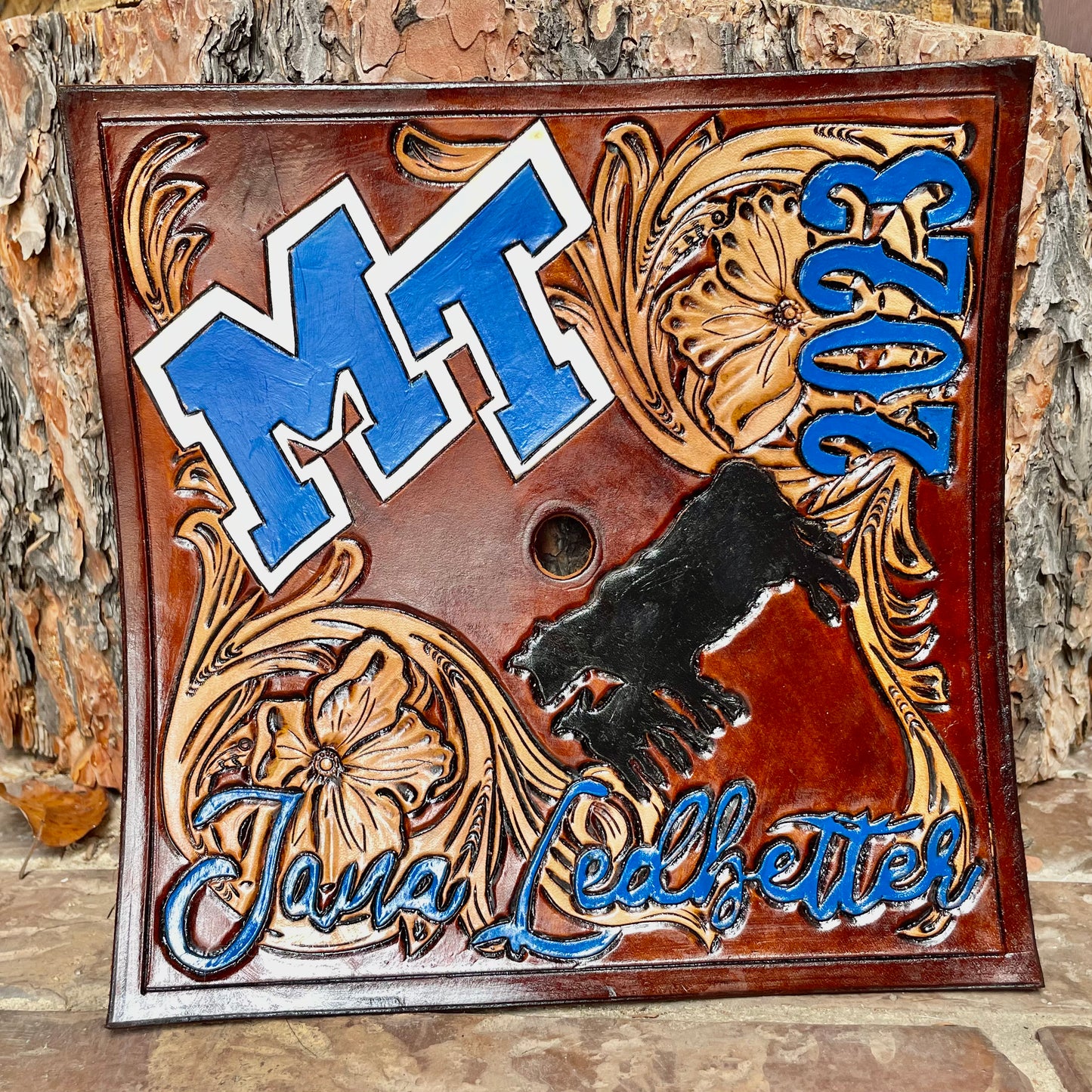 Custom Tooled Leather Graduation Cap Topper