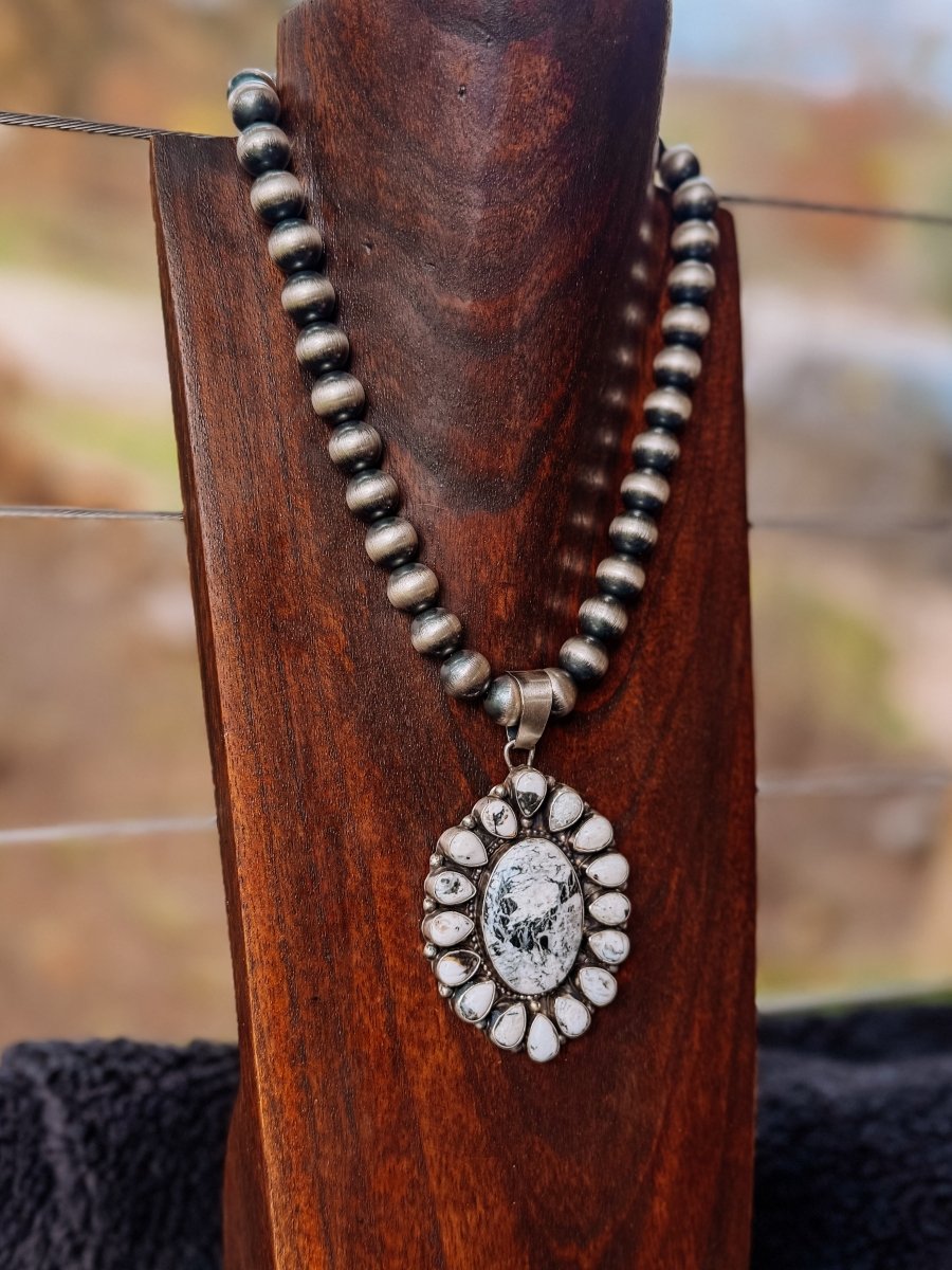 Amado White Buffalo Cluster Necklace Pendant - Horseshoe J & Co.