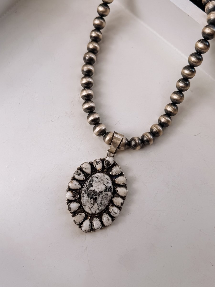 Amado White Buffalo Cluster Necklace Pendant - Horseshoe J & Co.