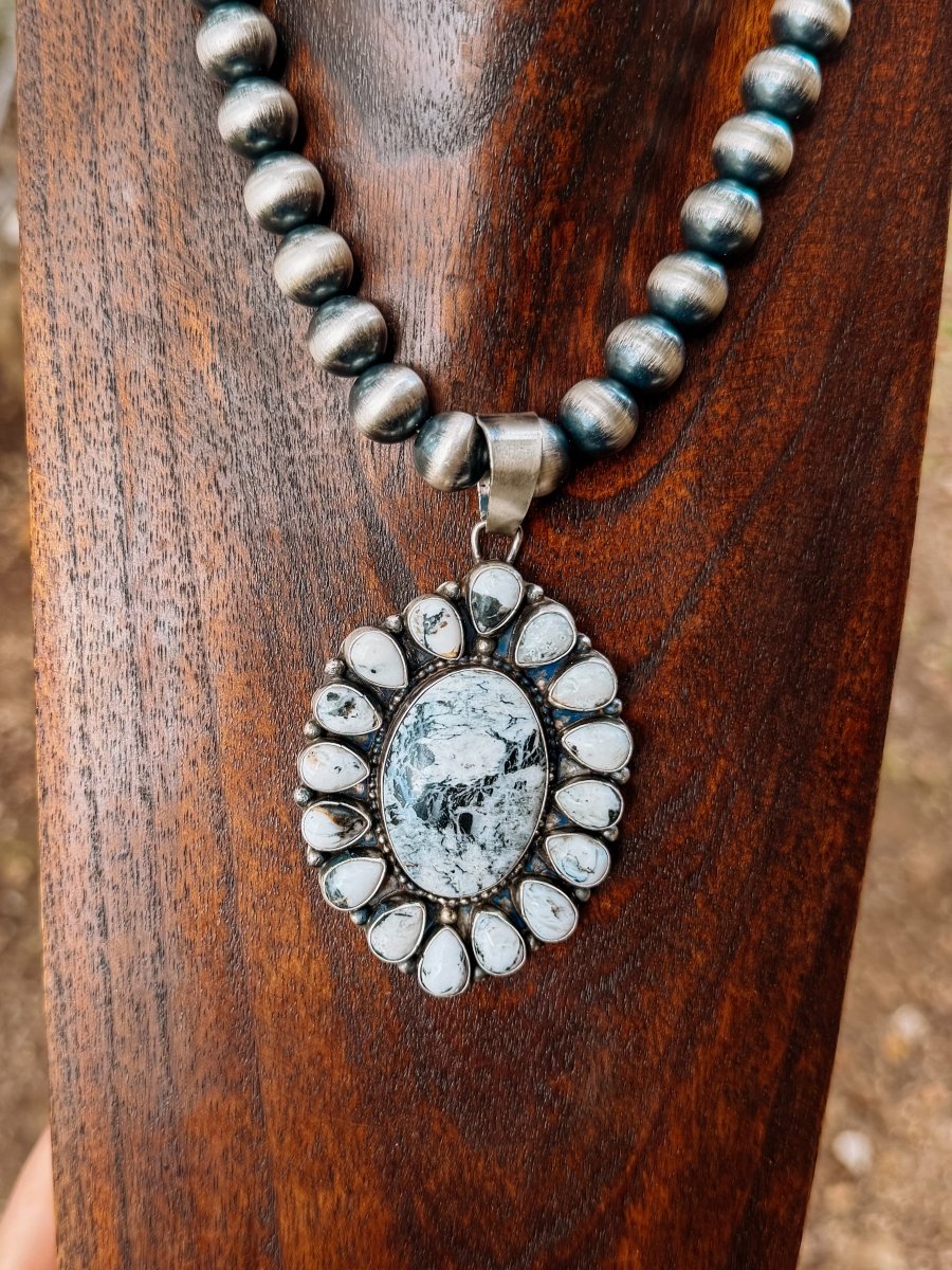 Amado White Buffalo Cluster Necklace Pendant - Horseshoe J & Co.