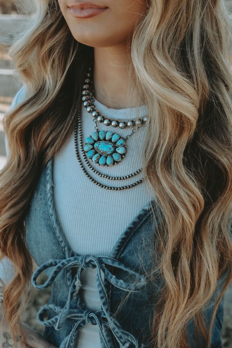 Baby's Blue Turquoise Cluster Necklace - Horseshoe J & Co.
