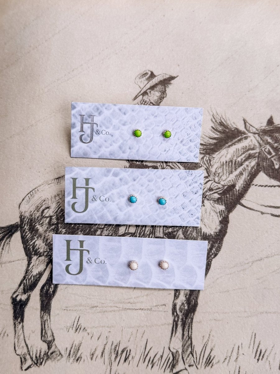 Bainville 4mm Green Gaspeite Studs - Horseshoe J & Co.