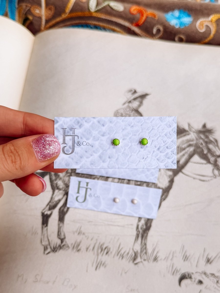 Bainville 4mm Green Gaspeite Studs - Horseshoe J & Co.