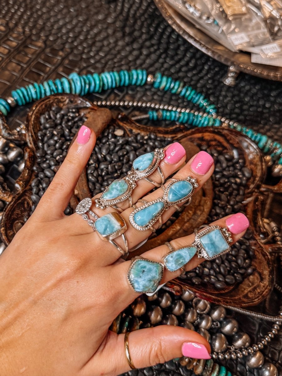 Blue Skies Larimar Rings - Horseshoe J & Co.