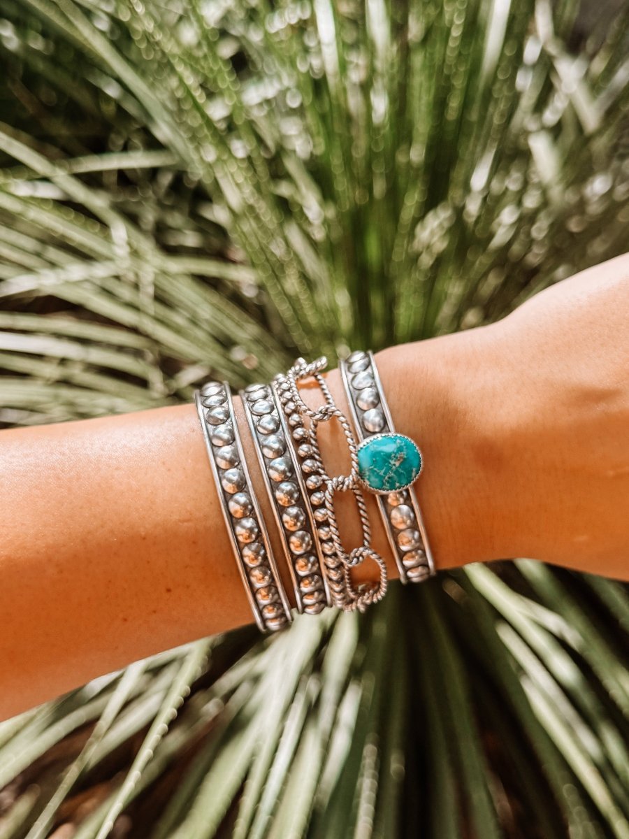 Braden 6mm Silver Cuff with Turquoise - Horseshoe J & Co.