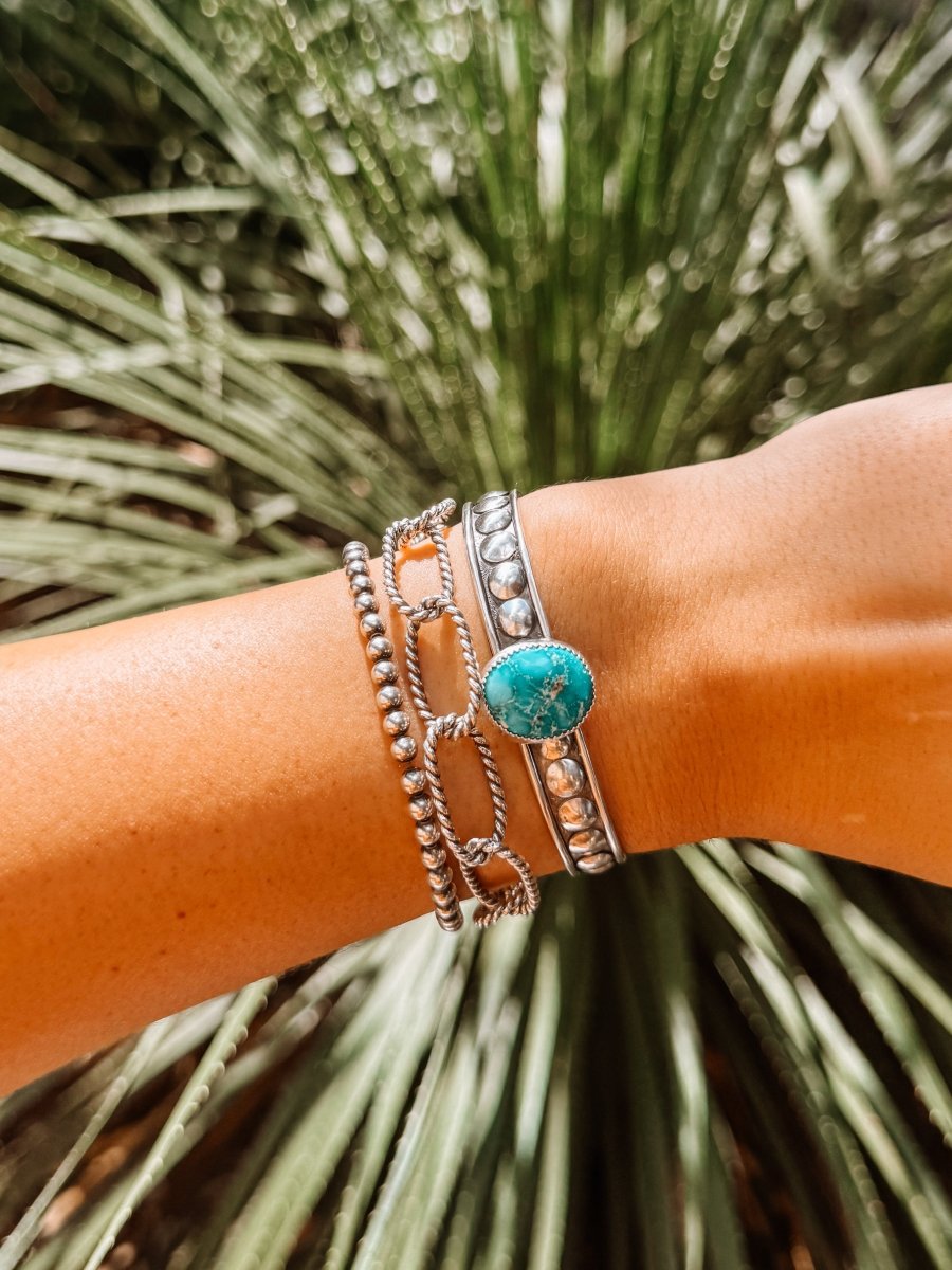 Braden 6mm Silver Cuff with Turquoise - Horseshoe J & Co.