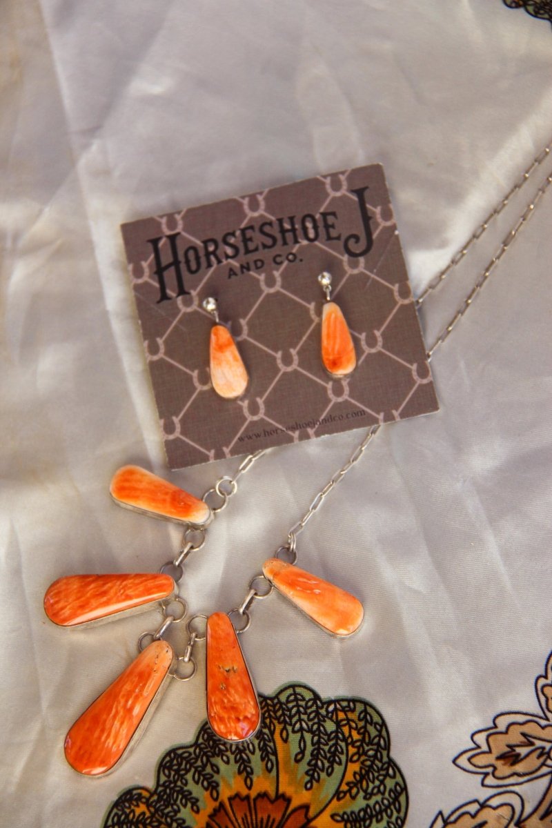 Burlington Orange Spiny Necklace + Earring Set - Horseshoe J & Co.