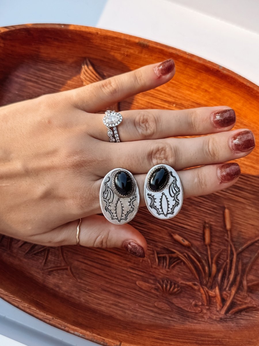 Chireno Vintage/Estate Black Onyx Earrings - Horseshoe J & Co.