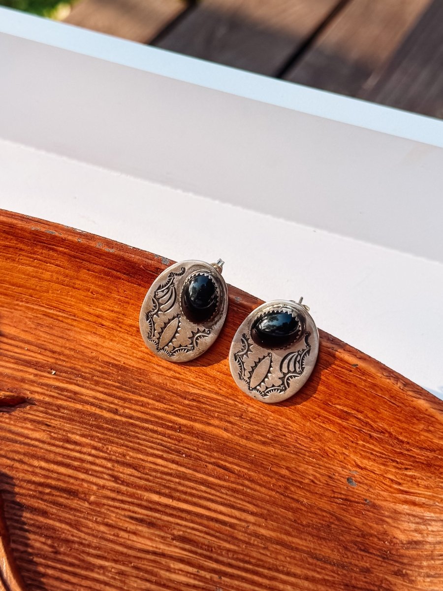 Chireno Vintage/Estate Black Onyx Earrings - Horseshoe J & Co.