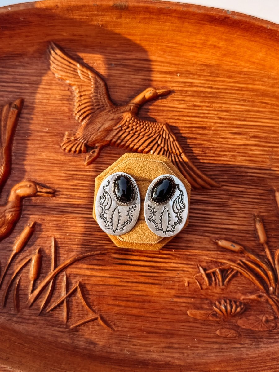 Chireno Vintage/Estate Black Onyx Earrings - Horseshoe J & Co.
