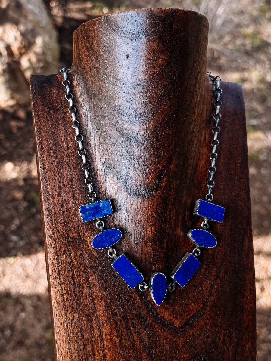 Clemenceau Blue Lapis 7 Stone Necklace - Horseshoe J & Co.