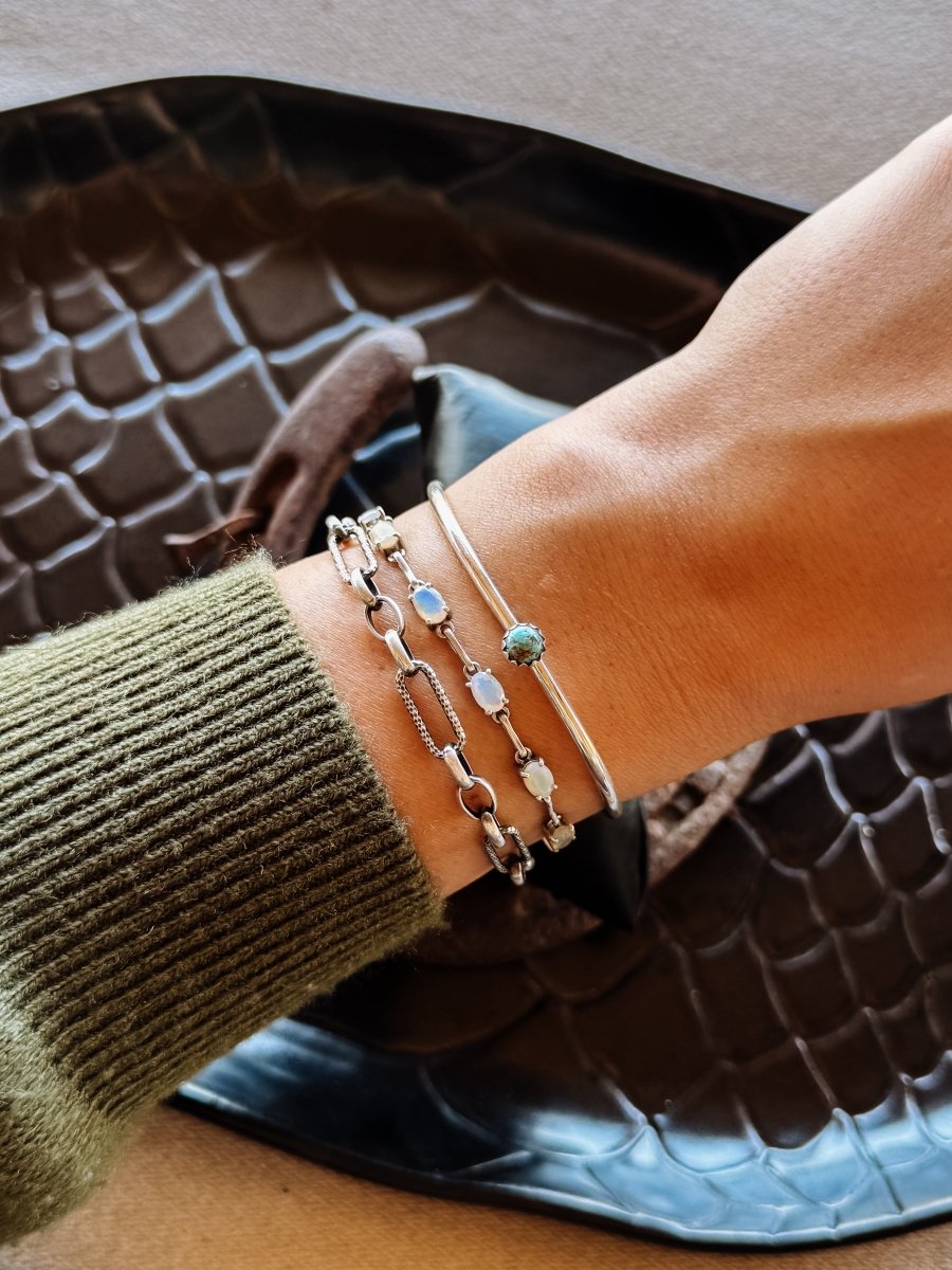 Cold Shoulder Turquoise Stacker Cuff Bracelet - Horseshoe J & Co.