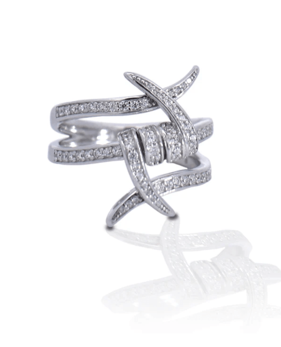 Cowgirl Luxe Clear Stone Barbed Wire Ring - Horseshoe J & Co.