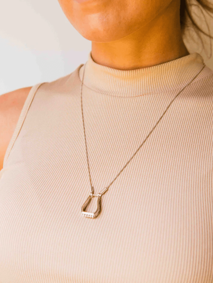 Cowgirl Luxe Engraved Two - Tone Stirrup Necklace - Horseshoe J & Co.