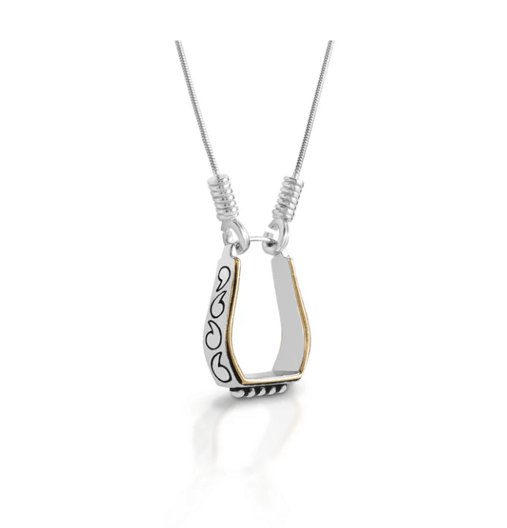 Cowgirl Luxe Engraved Two - Tone Stirrup Necklace - Horseshoe J & Co.
