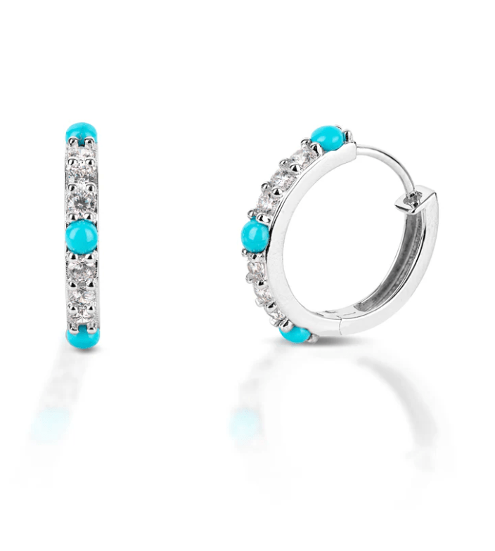 Cowgirl Luxe Sleeping Beauty & Clear CZ Hoop Earrings - Horseshoe J & Co.