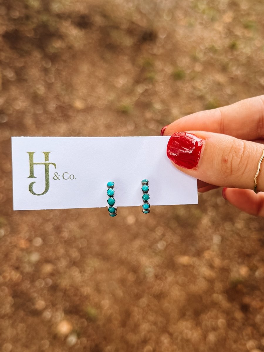 Cowlic Turquoise Huggie Hoop Earrings - Horseshoe J & Co.
