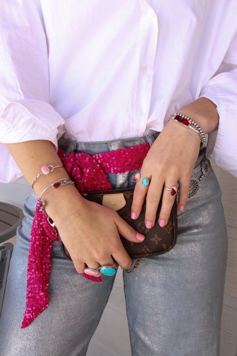 Cuckelbur Rose Dahlia + Turquoise Cuff Bracelet - Horseshoe J & Co.