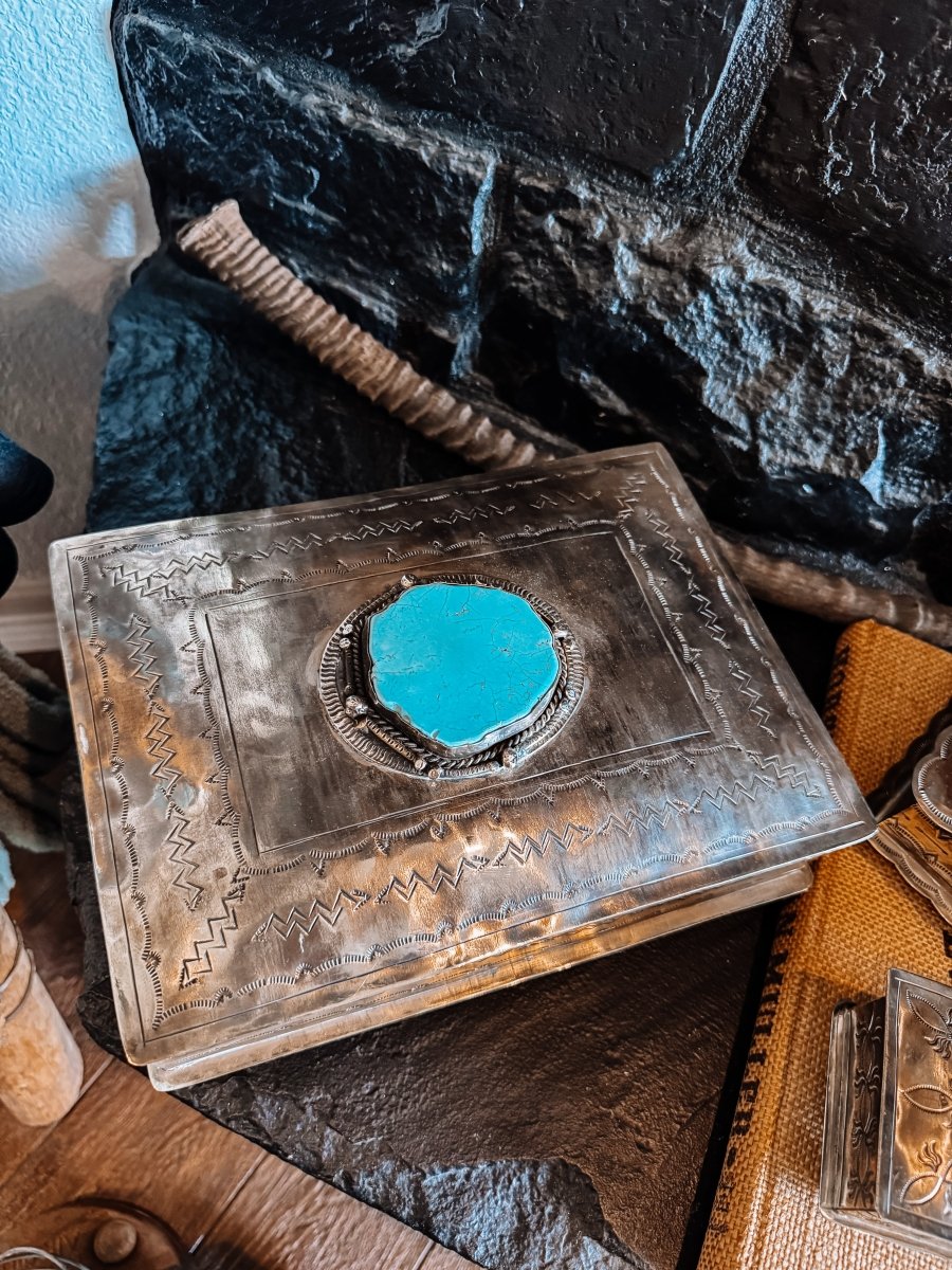 Ellis Stamped Box With Turquoise - Horseshoe J & Co.