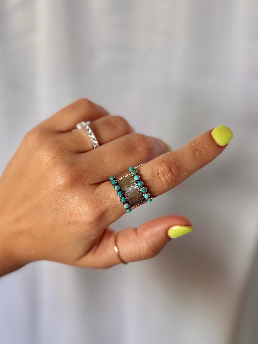 Farson Turquoise Hammered Ring - Horseshoe J & Co.