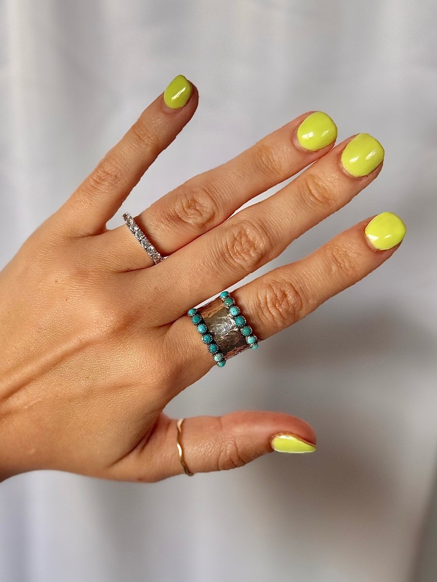 Farson Turquoise Hammered Ring - Horseshoe J & Co.