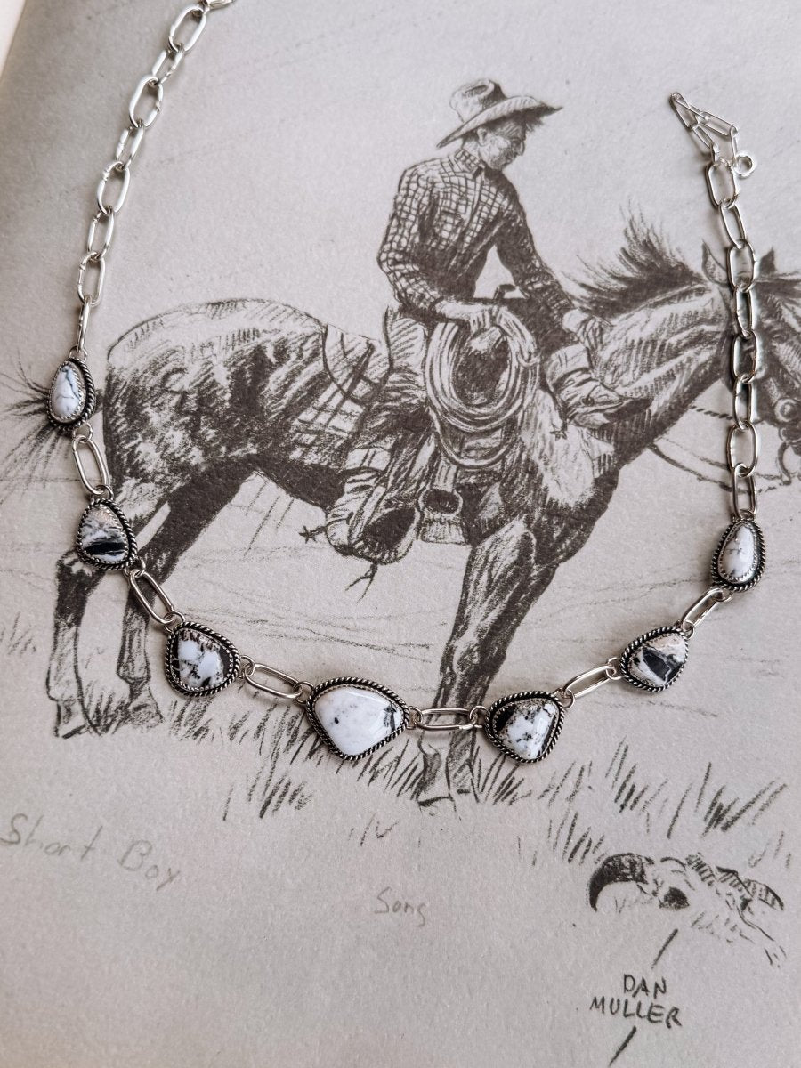 Flathead 7 Stone Turquoise/White Buffalo Necklace - Horseshoe J & Co.