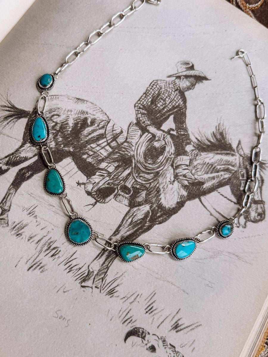 Flathead 7 Stone Turquoise/White Buffalo Necklace - Horseshoe J & Co.