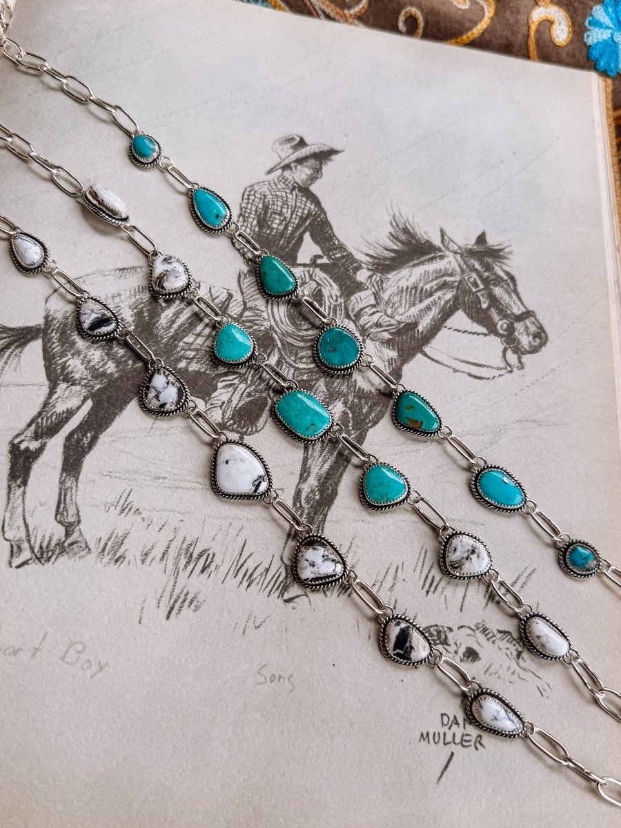 Flathead 7 Stone Turquoise/White Buffalo Necklace - Horseshoe J & Co.