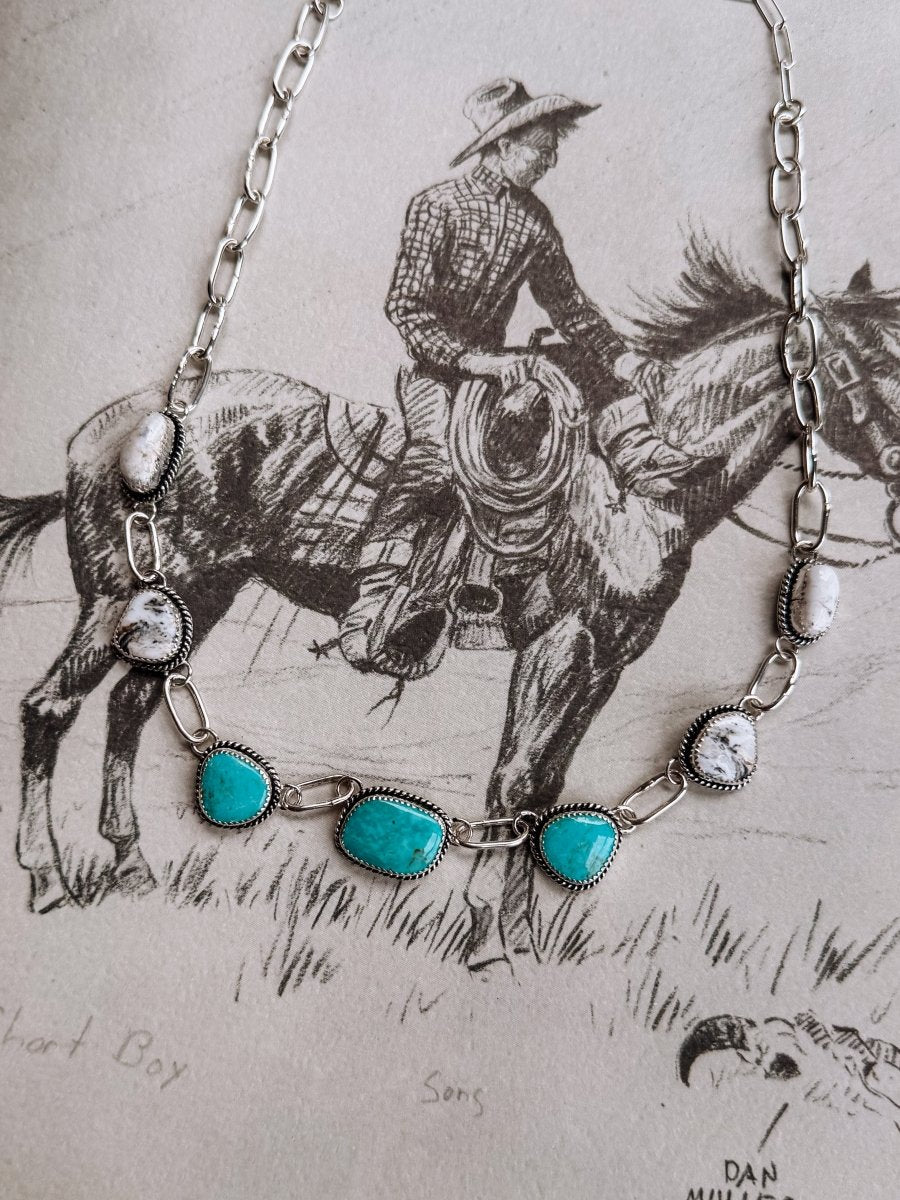 Flathead 7 Stone Turquoise/White Buffalo Necklace - Horseshoe J & Co.
