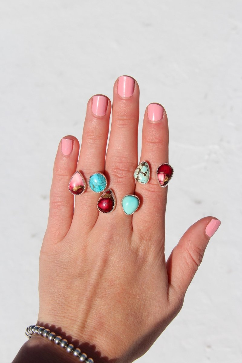 Fort Rock Rose Dahlia + Turquoise Open Ring - Horseshoe J & Co.