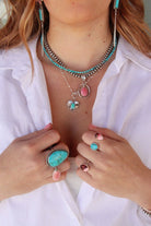 Fort Rock Rose Dahlia + Turquoise Open Ring - Horseshoe J & Co.