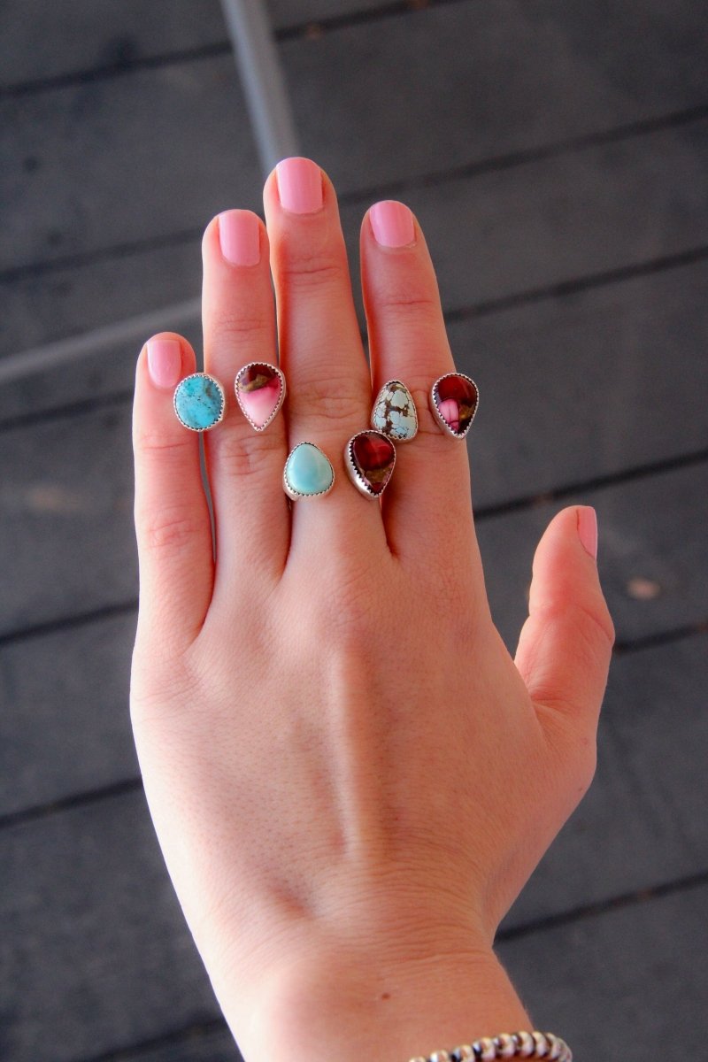 Fort Rock Rose Dahlia + Turquoise Open Ring - Horseshoe J & Co.