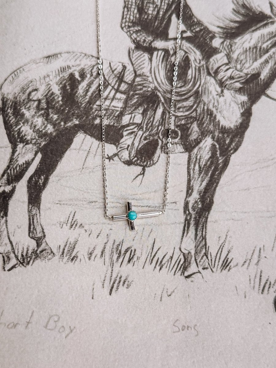 Geraldine Horizontal Turquoise Cross Necklace  - Horseshoe J & Co.