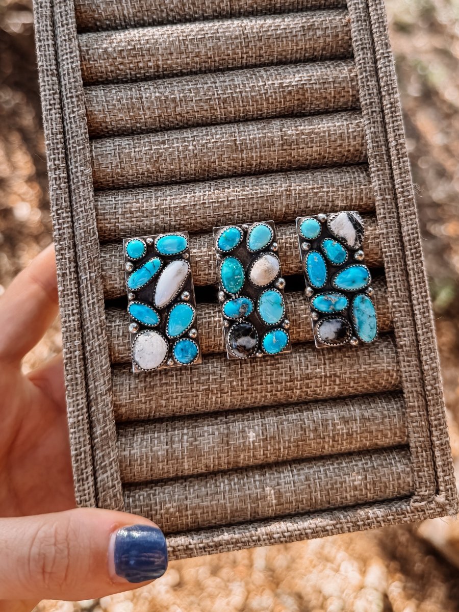 Harley Adjustable Turquoise + White Buffalo Cluster Ring - Horseshoe J & Co.