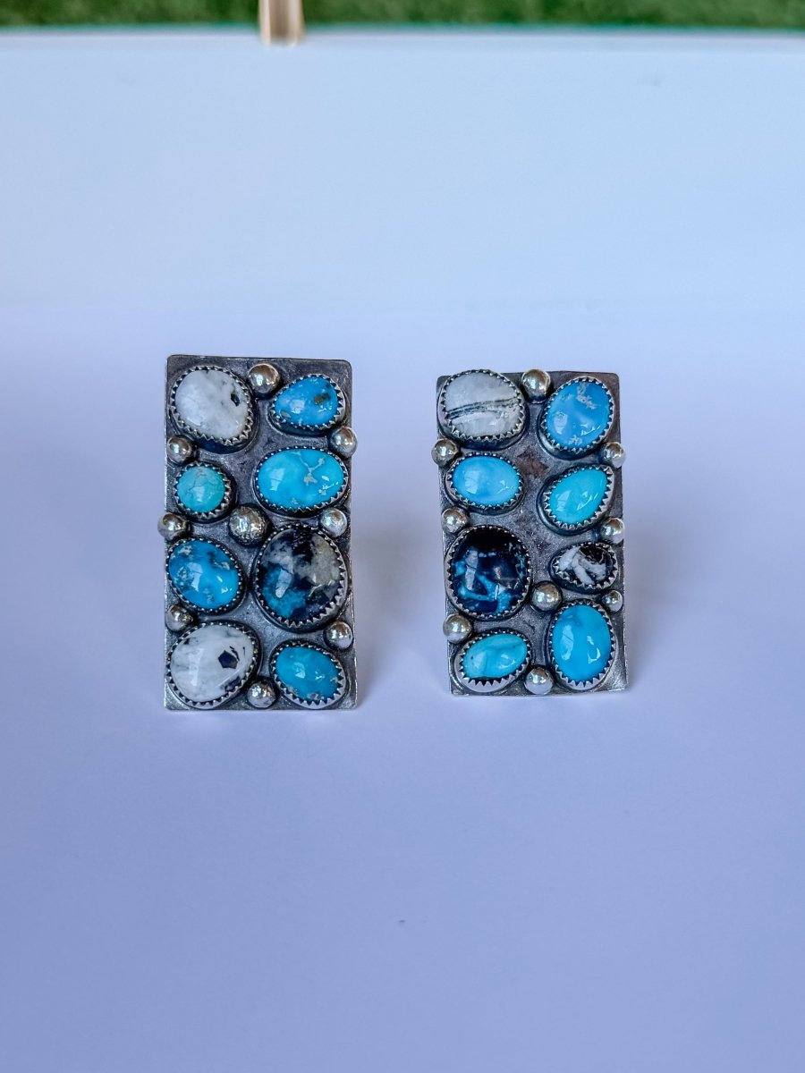 Harley Adjustable Turquoise + White Buffalo Cluster Ring - Horseshoe J & Co.
