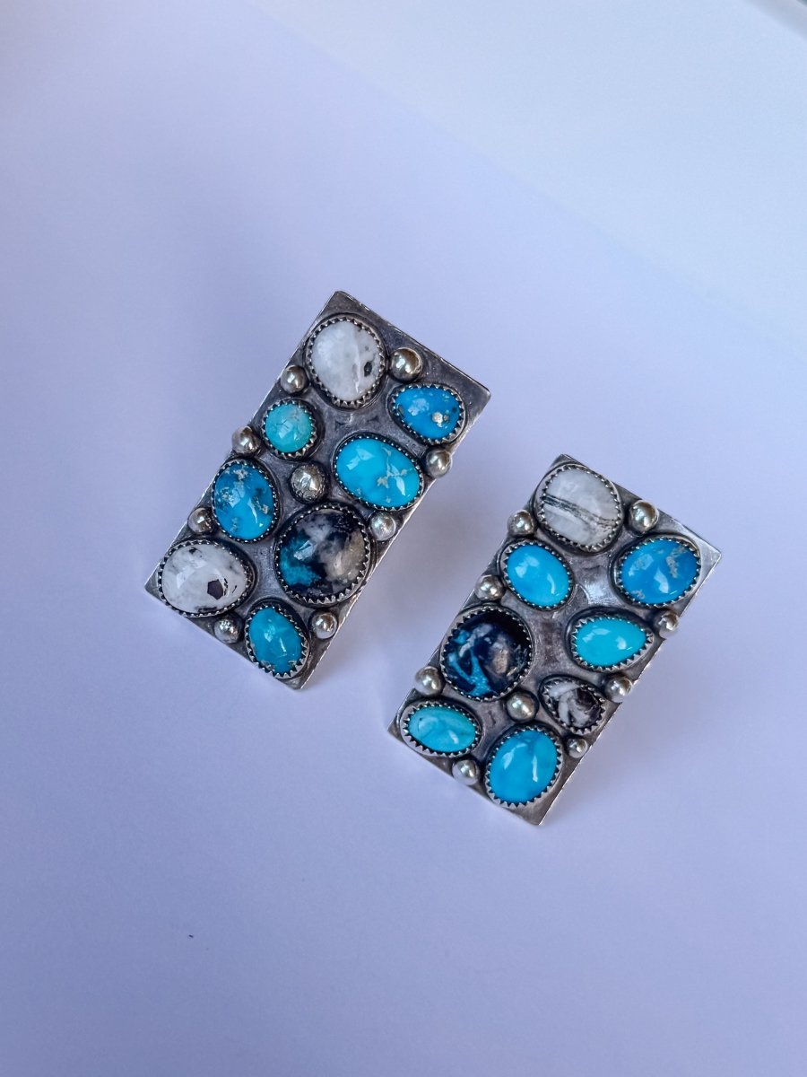 Harley Adjustable Turquoise + White Buffalo Cluster Ring - Horseshoe J & Co.