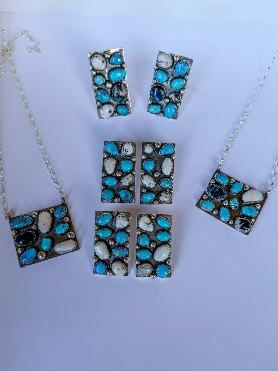 Harley Turquoise + White Buffalo Cluster Earrings - Horseshoe J & Co.