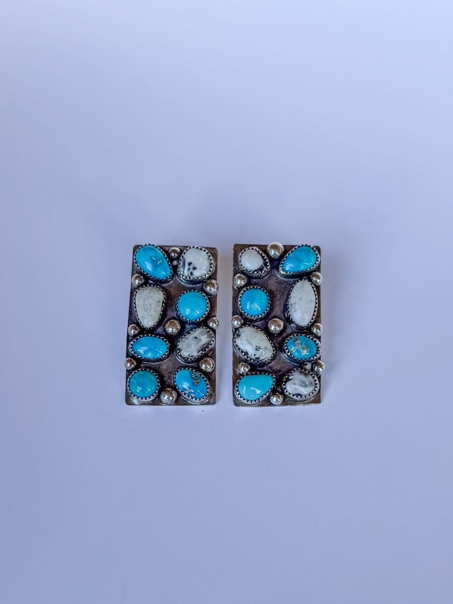 Harley Turquoise + White Buffalo Cluster Earrings - Horseshoe J & Co.