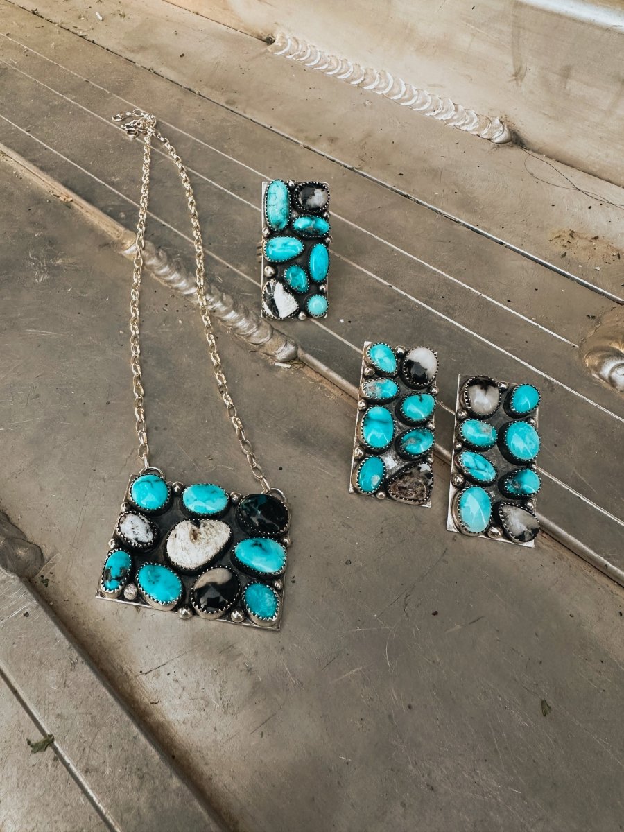 Harley Turquoise + White Buffalo Cluster Necklace - Horseshoe J & Co.