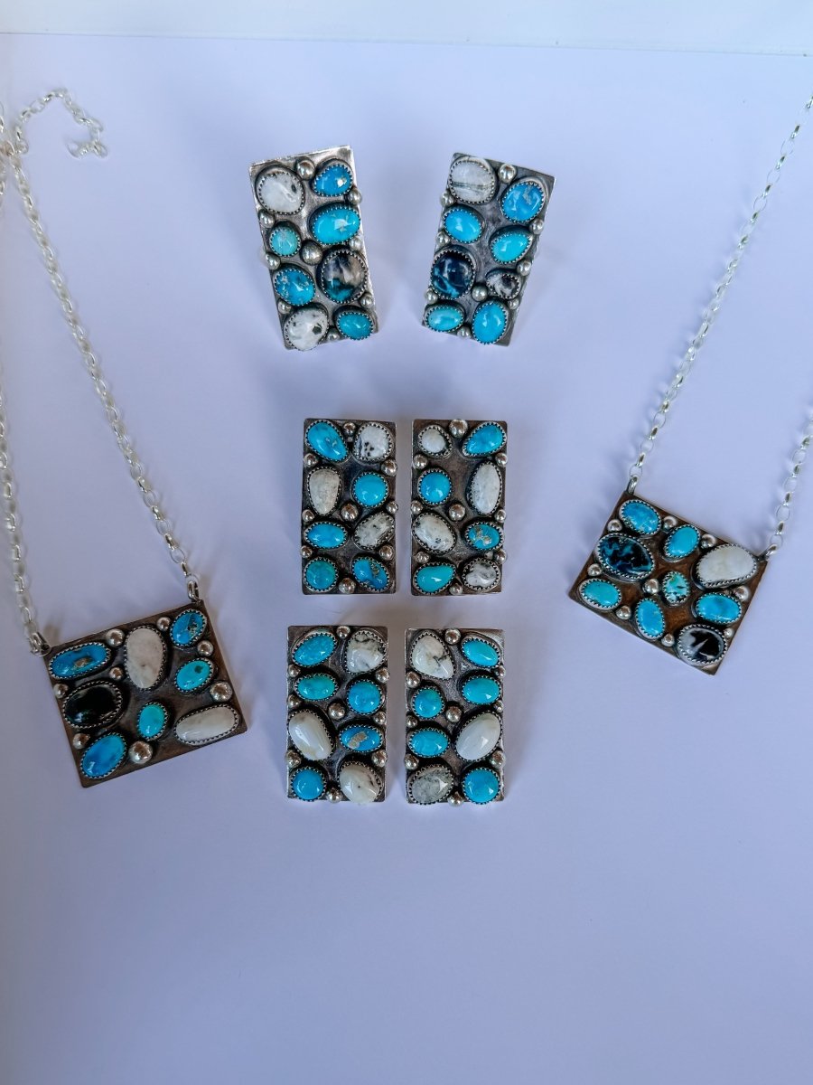 Harley Turquoise + White Buffalo Cluster Necklace - Horseshoe J & Co.