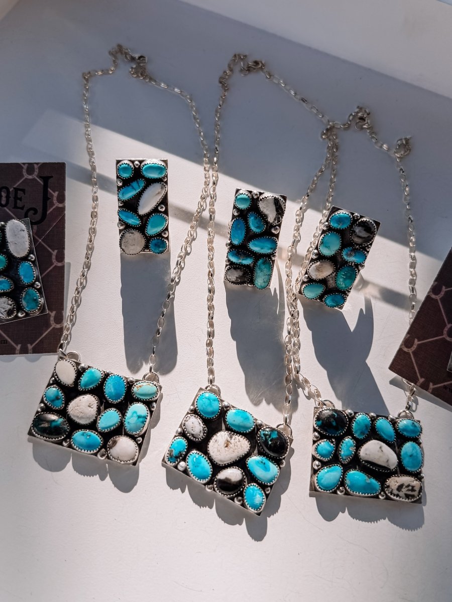 Harley Turquoise + White Buffalo Cluster Necklace - Horseshoe J & Co.