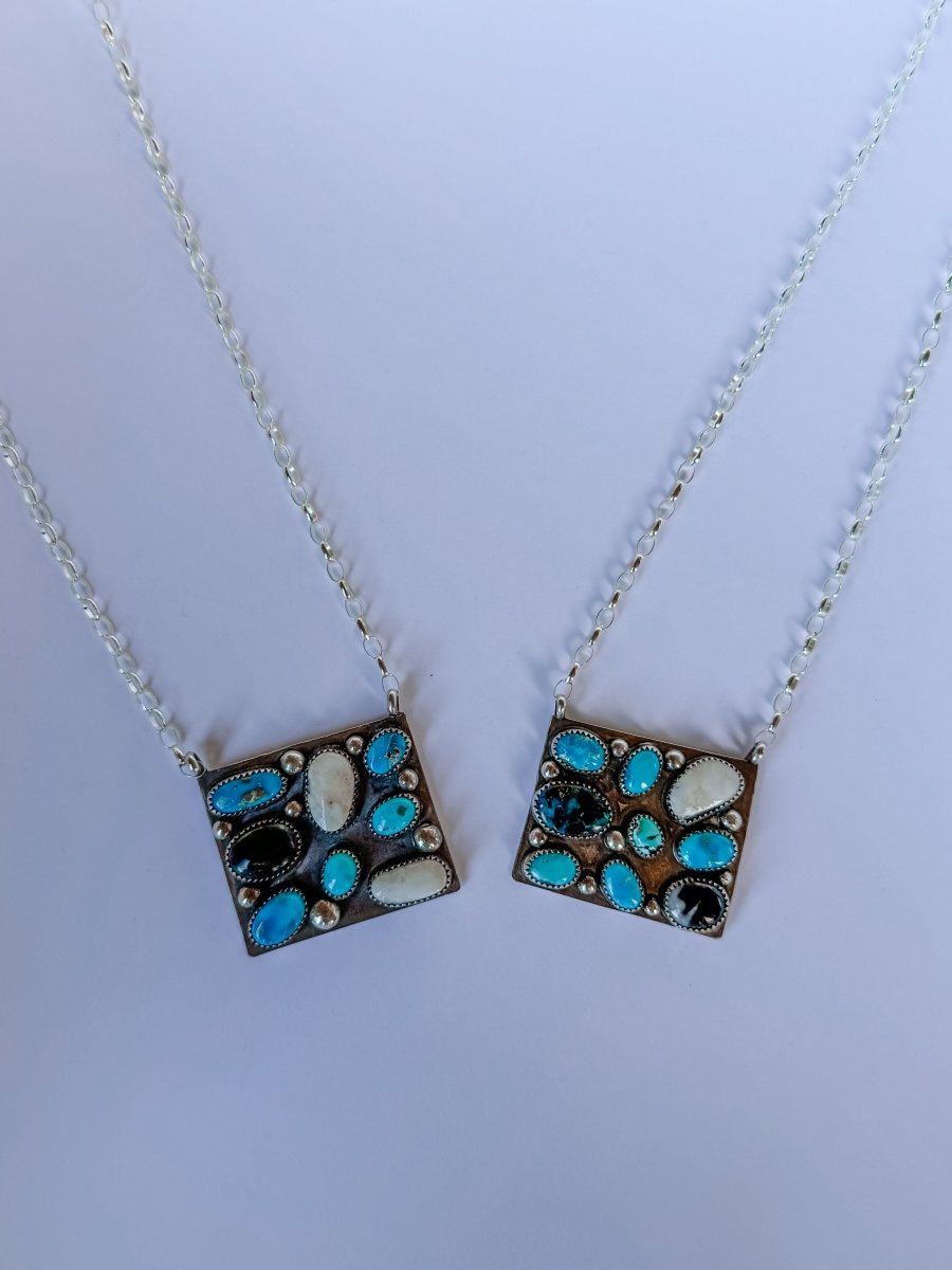 Harley Turquoise + White Buffalo Cluster Necklace - Horseshoe J & Co.