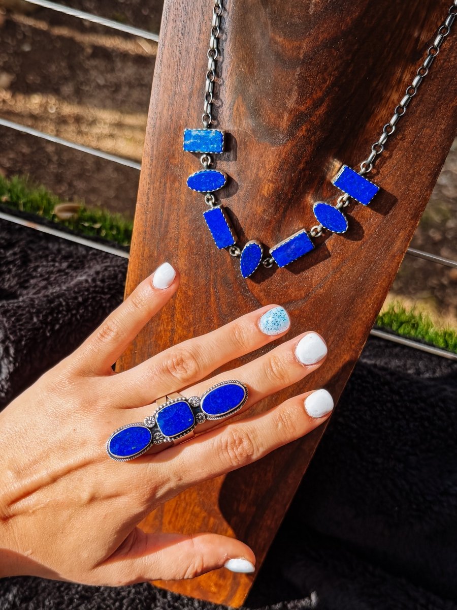 Heber Blue Lapis 3 Stone Adjustable Ring - Horseshoe J & Co.