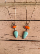 Henderson Orange Spiny Oyster + Turquoise 2 Stone Necklace - Horseshoe J & Co.