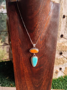Henderson Orange Spiny Oyster + Turquoise 2 Stone Necklace - Horseshoe J & Co.