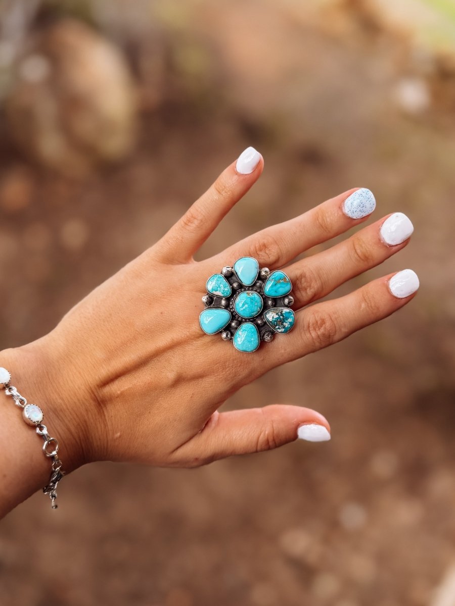 Jaden Wright Adjustable Turquoise Cluster Ring - Horseshoe J & Co.