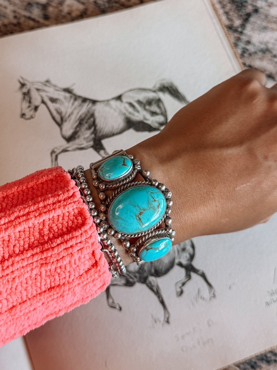 Jiminy Turquoise 3 Stone Cuff Bracelet - bracelet - Horseshoe J & Co.